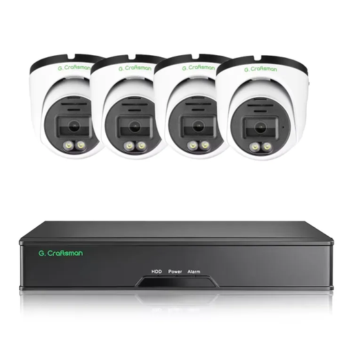 [195659637] Zestaw 4 kamer G.Craftsman Kopułka 6MP 25 kl/s Białe